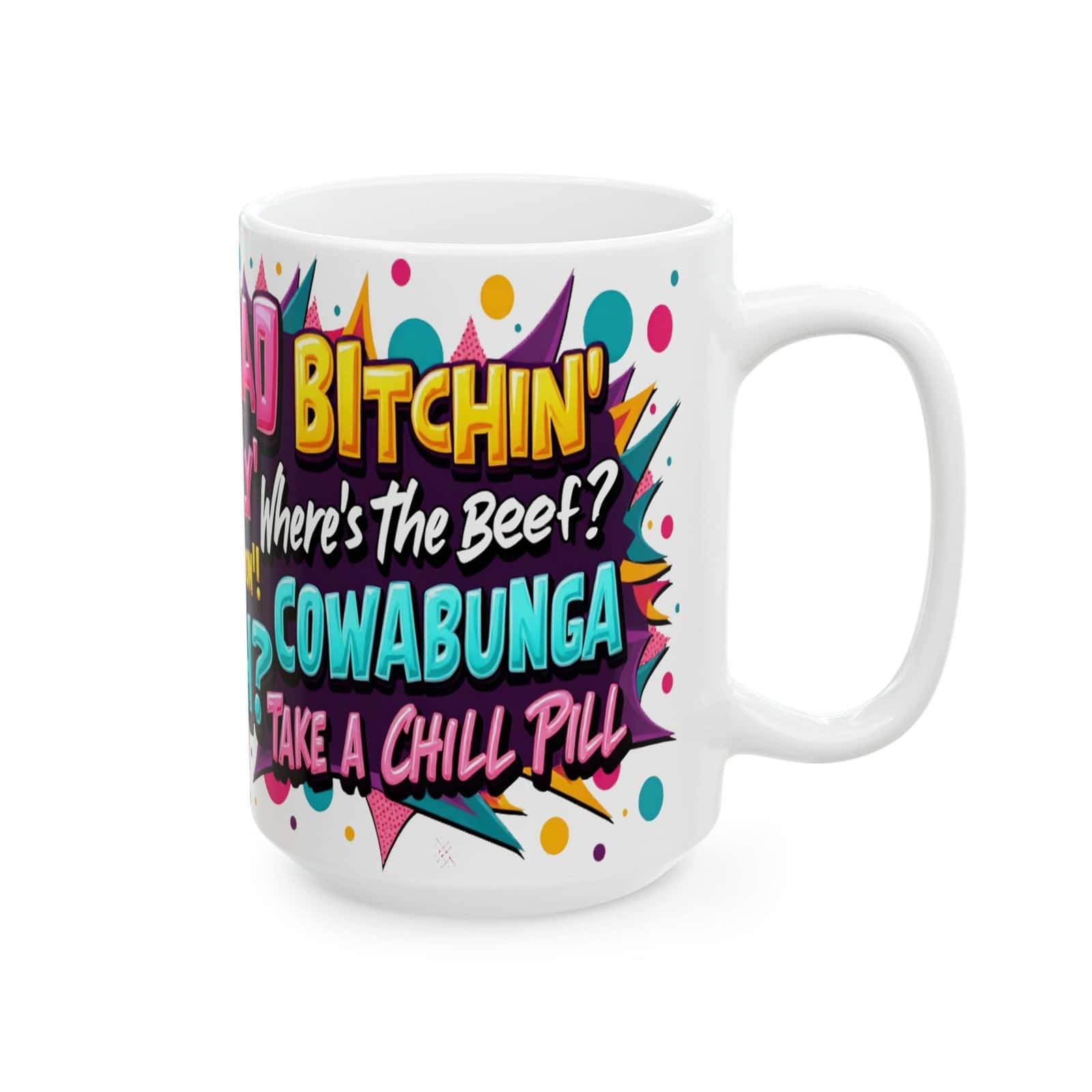 Totally Rad 80s Slang Mug – Colorful Retro Ceramic Coffee Cup - Image 3